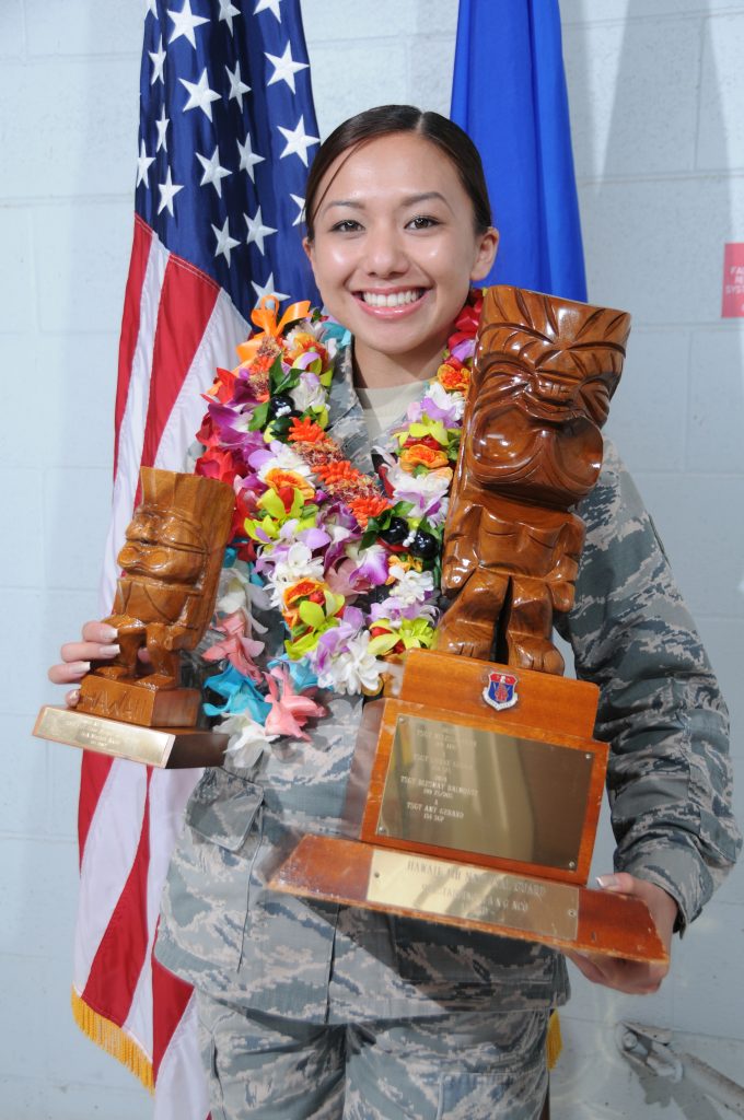 Senior Airman Mariah Akau, 154th Force Support Squadron, wins the Airman of the Year Award in the Full Time category. Akau was a key contributor to the reenlistment and extension program by processing over 400 applications. In her spare time, she helped to raise over $1,400 for the Susan G. Komen Foundation and the American Cancer Society.