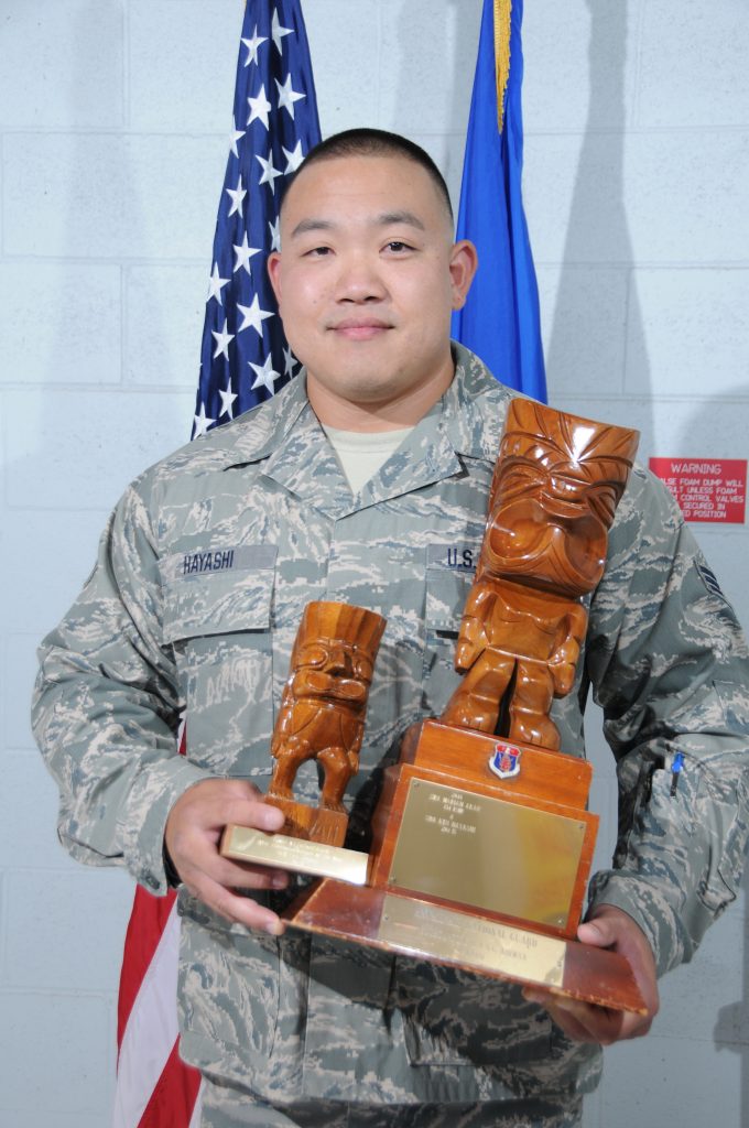 Senior Airman Ken Hayashi, 201st Intelligence Squadron, wins the Airman of the Year Award for the Traditional category. Airman Hayashi aided the Joint Special Operations Task Force, Combat Ops Team by flying 92 combat missions totaling 452 hours. He also organized support for the Lanakila Meals on Wheels Program, delivering meals to elderly on Thanksgiving Day.