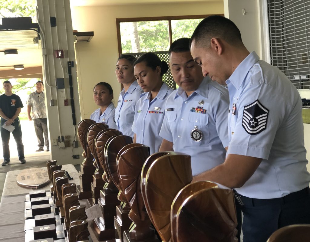 The Hawaii Air National Guard (HIANG) celebrated its 41st annual awards ceremony at the Officer's club on Joint Base Pearl Harbor-Hickam, Hawaii, Feb. 10, 2019. The HIANG's Launa'ole Award ceremony is held annually and recognizes airmen for their outstanding performance and professionalism throughout the year. Traditional and fulltime airmen competed in individual and team categories. (U.S. Air National Guard photo by Tech. Sgt. Allison Bruce-Maldonado)