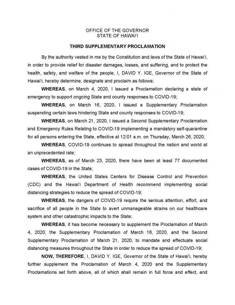 THIRD SUPPLEMENTARY PROCLAMATION – COVID19
