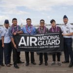From left to right) Hawaii Air National Guard recruiters Tech. Sgt. Nolan Kaahanui, Tech. Sgt. Sharon Pasion, Tech Sgt. Todd Shak and Senior Master Sgt. Christophr Perez, pose for a group photo with Air National Guard enlistees (from left to right) Noel Antalan, Curtis Colipano Jr., Zane Toldeo and Trish Trafalgar, during the Inaugural Our Community Salutes (OCS) Recognition Ceremony at the USS Battleship Missouri Memorial May 17, 2015, on Ford Island, Joint Base Pearl Harbor-Hickam, in Hawaii. OCS of Hawaii is a community based initiative to recognize and honor graduating high school seniors, who plan to join the Armed Forces after graduation. One hundred and twenty high school graduates were recognized during the ceremony. (U.S. Air Force photo by Staff Sgt. Christopher Hubenthal)