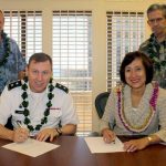 Left to right: Paul Putzulu, State Fusion Center Director; Maj Gen Arthur “Joe” Logan, Adjutant General, Connie Lau, CEO, Hawaiian Electric Industries, Stephen M. McMenamin, HEI Senior Vice President and Chief Information Officer