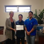 L-R: Bridget Komine, Dr. Darin K. Hisanaga and Spc. Dane Eguchi