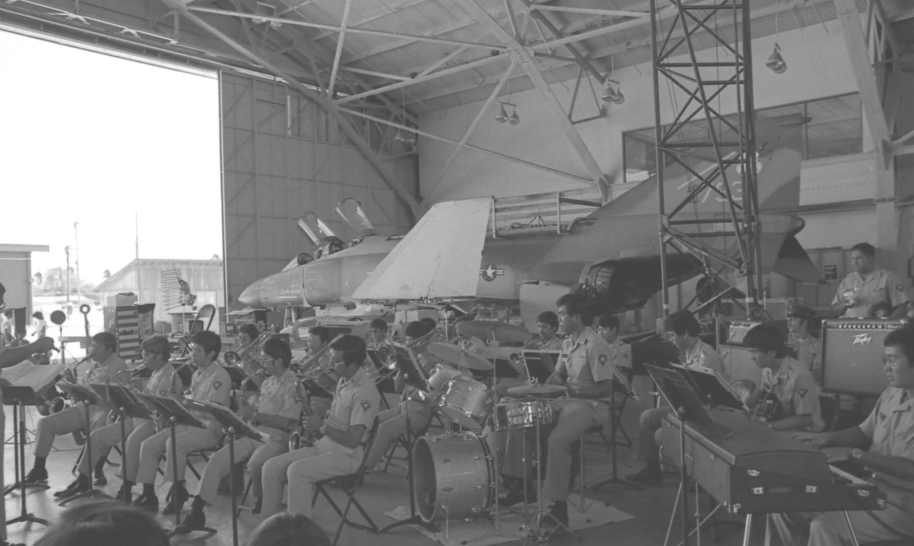 The 111th Army Band - Hawaii Army National Guard - was an important part of the many open house events hosted by the 154th Composite Group.  This photograph was probably taken in the late 1970s.