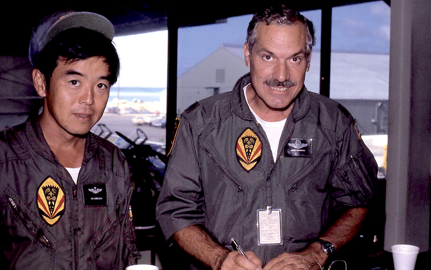 This photograph show two F-4C Phantom pilots of the then 199th Tactical Fighter Squadron. Both Ian Komenaka and Lawrence "Cabby" Cabrinha were Traditional Guardmembers who flew for Aloha Airlines in civilian life.
