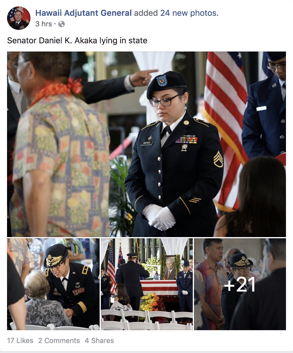 Face Book screen grab - Hawaii Guard Honors Senator Daniel Akaka
