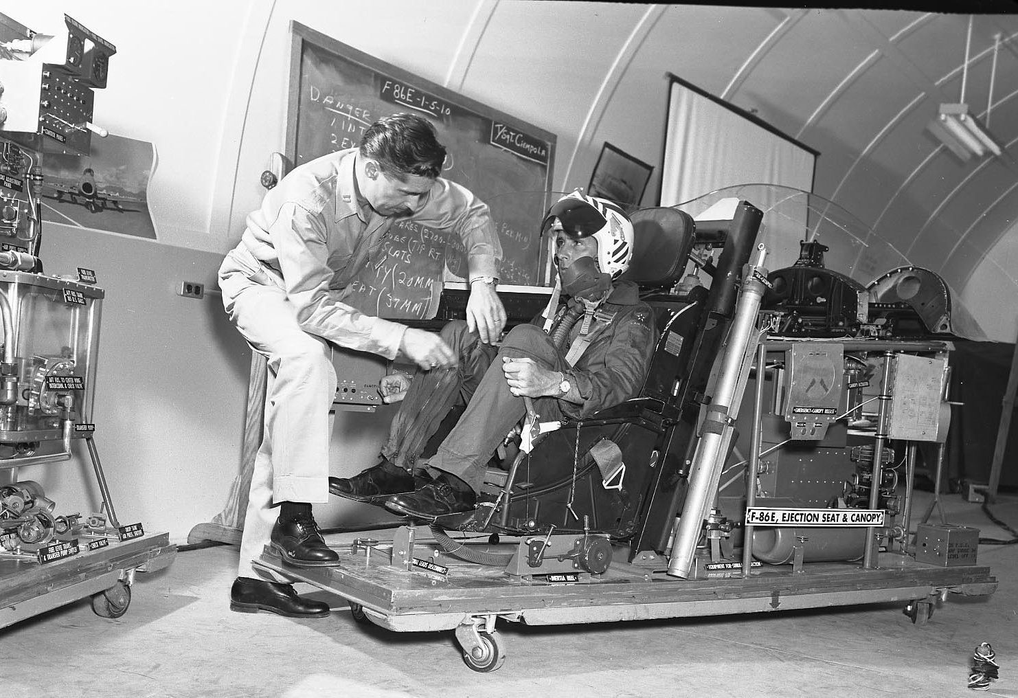 This undated photograph shows a 199th Fighter Squadron pilot under going ejection seat training.