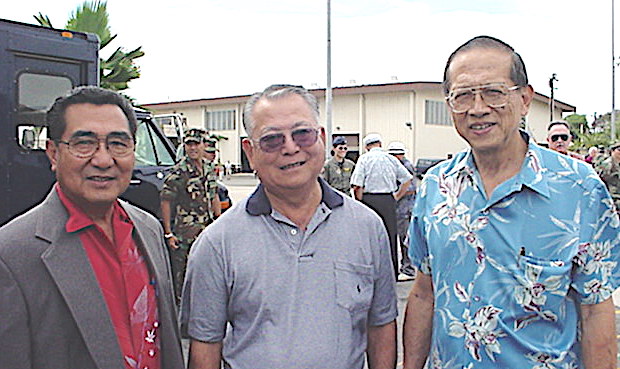 This photograph was taken on January 9, 2000 at the retirement ceremony for Maj Gen Edward Richardson. The ceremony was on the 154th Wing flightline and included a parade of Hawaii Army and Air National Guard personnel. Many Guard retirees attend the ceremony.