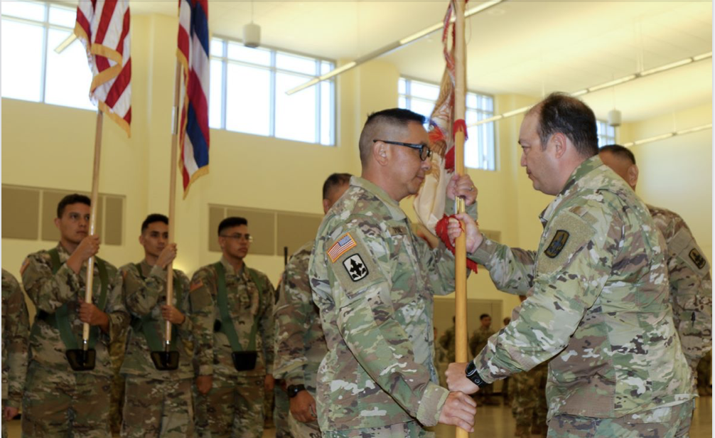 The Hawaii Army National Guard, 29th Brigade Support Battalion, Change of Command Ceremony from Lt. Col. Cesar V. Pudiquet to Lt. Col. Nathan A.T.C. Tyau was held on April 06, 2019. The ceremony was held at the 29th Infantry Brigade Combat Team Readiness Center in Kalaeloa, Hawaii.