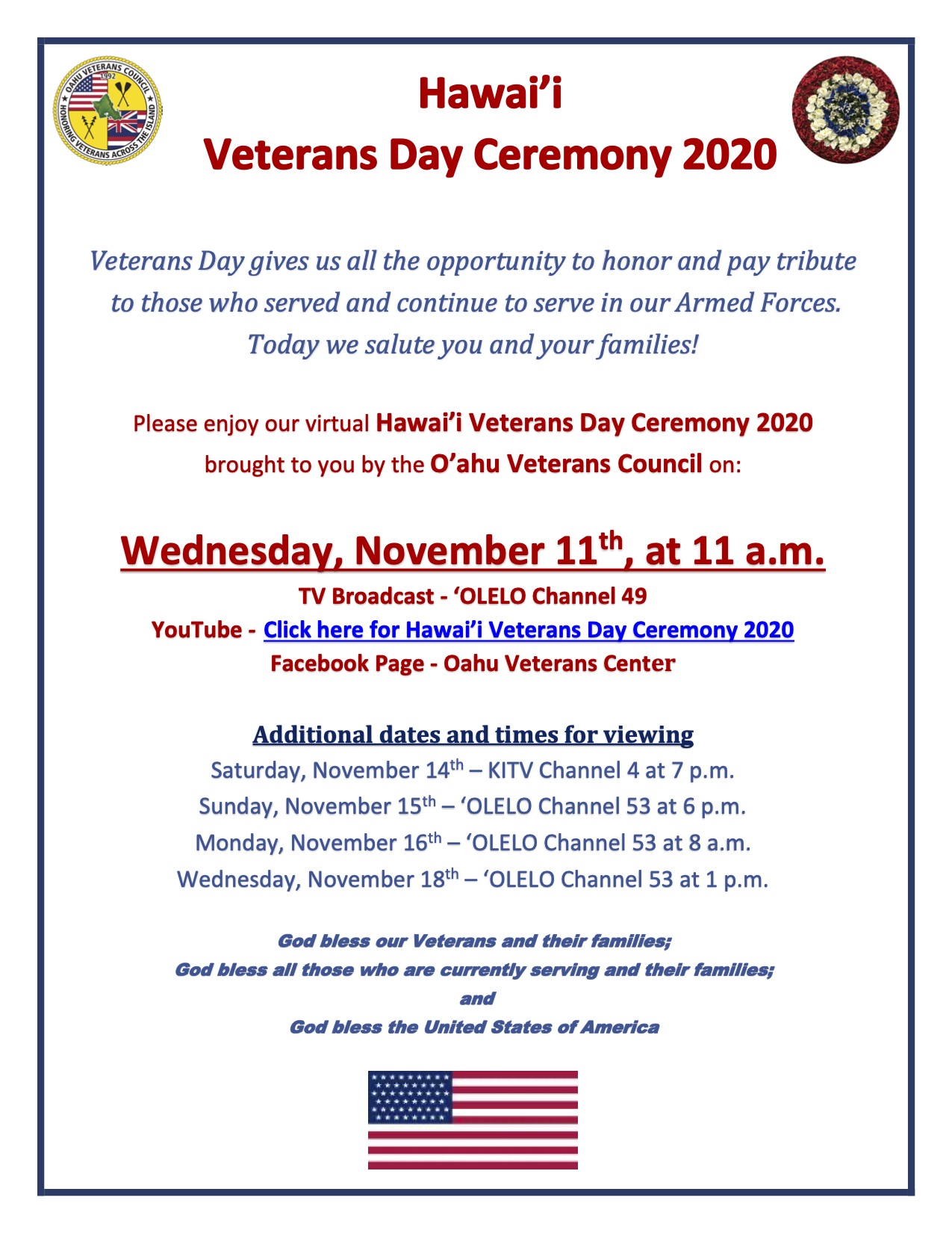 2020 Hawaii Veterans Day Ceremony