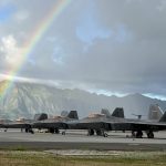 F-22 Raptors assigned to the Hawaii Air National Guard 199th Fighter Squadron and the active duty 19th Fighter Squadron, are staged on the flightline of Marine Corps Base Kaneohe, HI Mar. 3, 2022 during Agile Combat Employment exercise Hoʻoikaika. ACE is an operational concept that leverages networks of well-established and austere air bases, multi-capable airmen, pre-positioned equipment, and airlift to rapidly deploy, disperse and maneuver combat capability throughout a theater. (U.S. Air National Guard photo by 2nd Lt. James Ro)