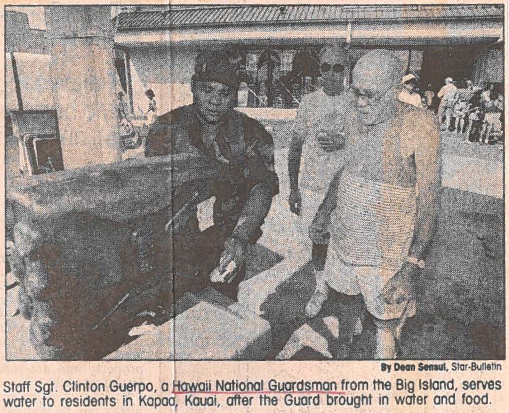 Photo from Star-Bulletin "Grave health dangers abound in wake of Iniki's destruction" A-1F