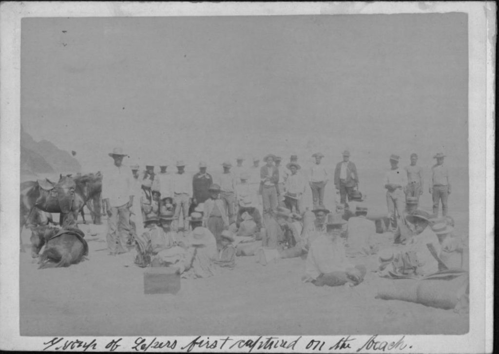 "Lepers" captured by police and National Guard in Kalalau Valley, Kauai. - Kaluaikoolau. a.k.a. Koolau the Leper.