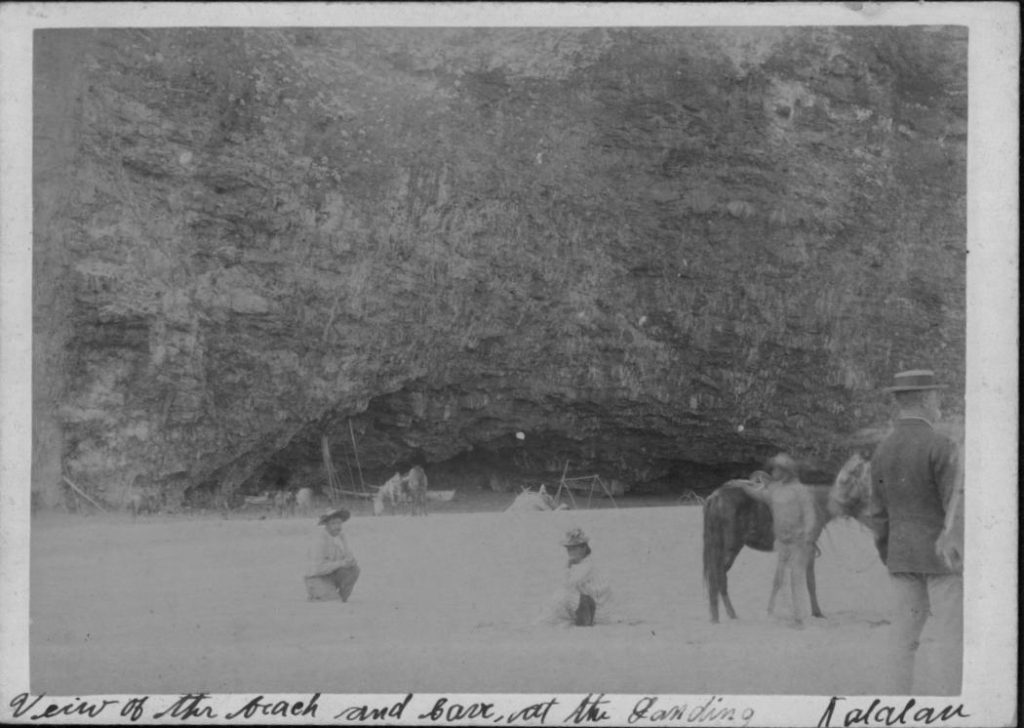 Cave and beach at landing in Kalalau, Kauai. Description - During hunt for Koolau and others. Kaluaikoolau. a.k.a. Koolau the Leper