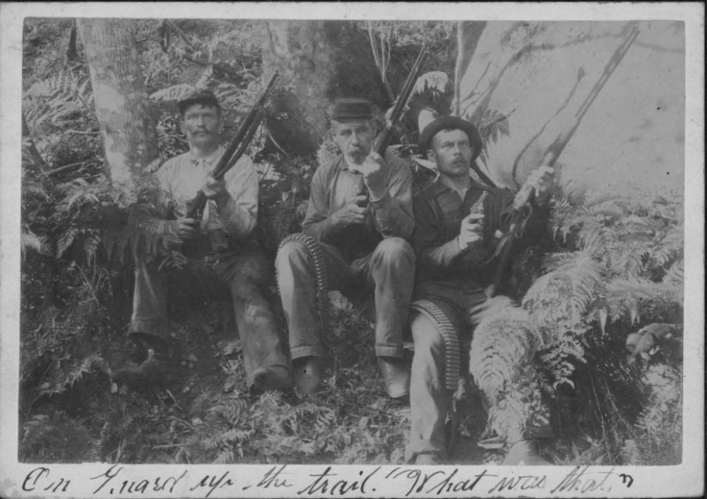 National guardsmen in hunt for "lepers," Kalalau Valley, Kauai. Description - Kaluaikoolau. a.k.a. Koolau the Leper