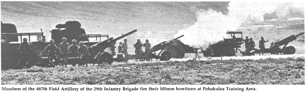 Members of the 487th Field Artillery of the 29th Infantry Brigade fire their 105mm howitzers at Pohakuloa Training Area.