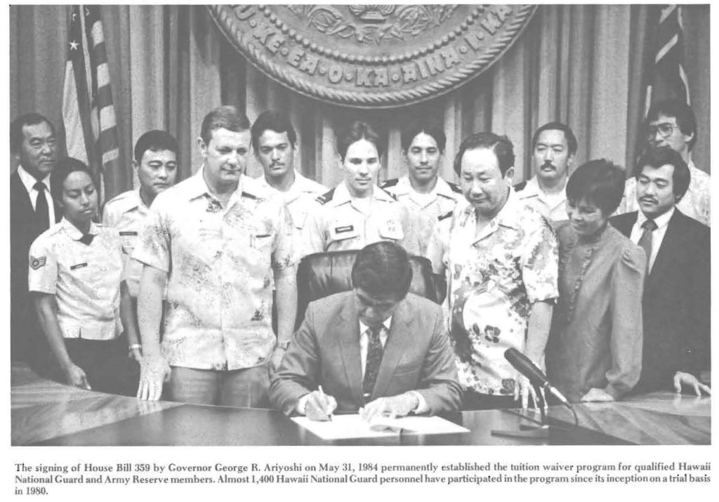 The passage of House Bill 359, permanently established the tuition waiver program for qualified Guard members.