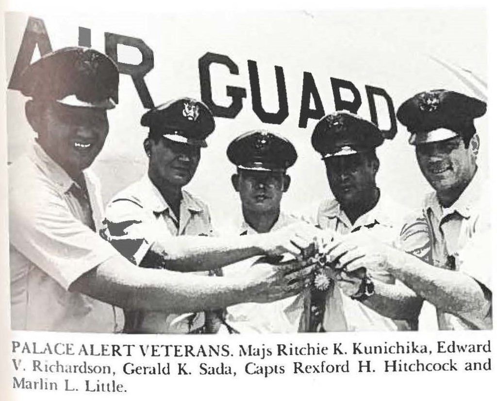 PALACE ALERT VETERANS. Majs Ritchie K. Kunichika, Edward V. Richardson, Gerald K. Sada, Capts Rexford H. Hitchcock and Marlin L. Little.