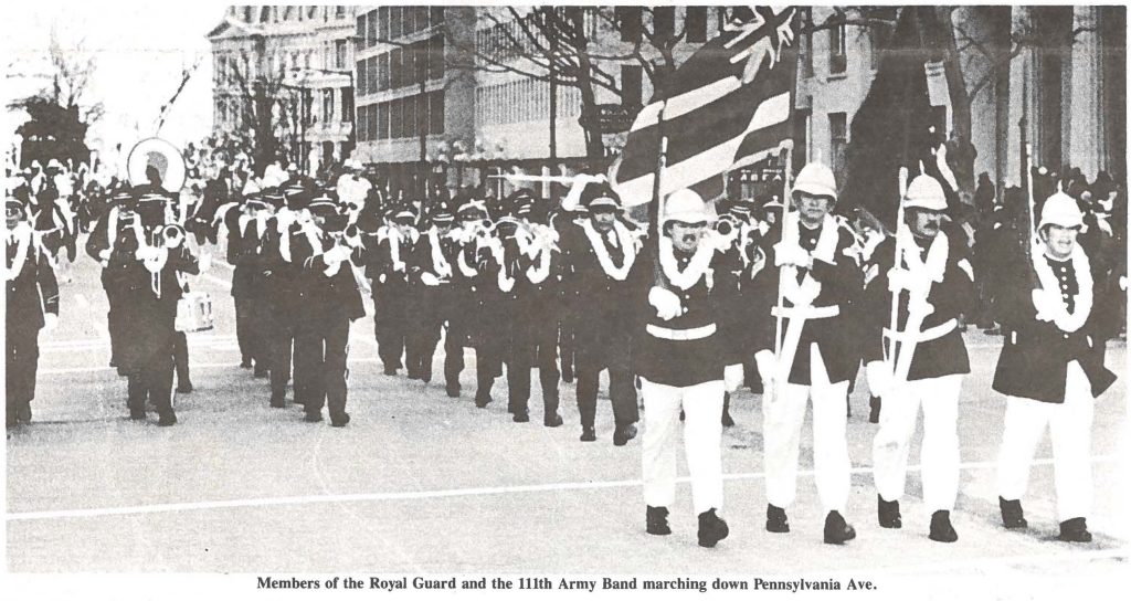 Members of the Royal Guard and the 111th Army Band marching down Pennsylvania Ave.