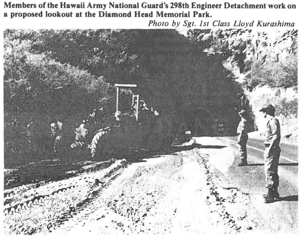 Members of the Hawaii Army National Guard's 298th Engineer Detachment work on a proposed lookout at the Diamond Head memorial Park.