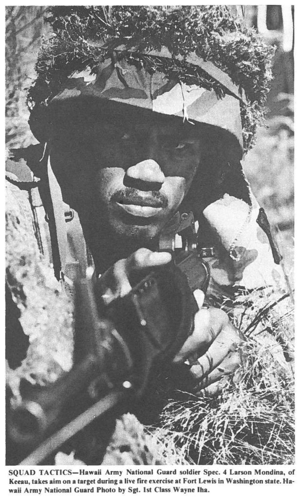 squad tactics - Hawaii Army Guard solider Spec. 4 Larson Mondina, of Keeau, takes aim on a target during a live fire exercise at Fort Lewis in Washington stale. Hawaii Army National Guard Photo by Sgt. 1st Class Wayne Iha.