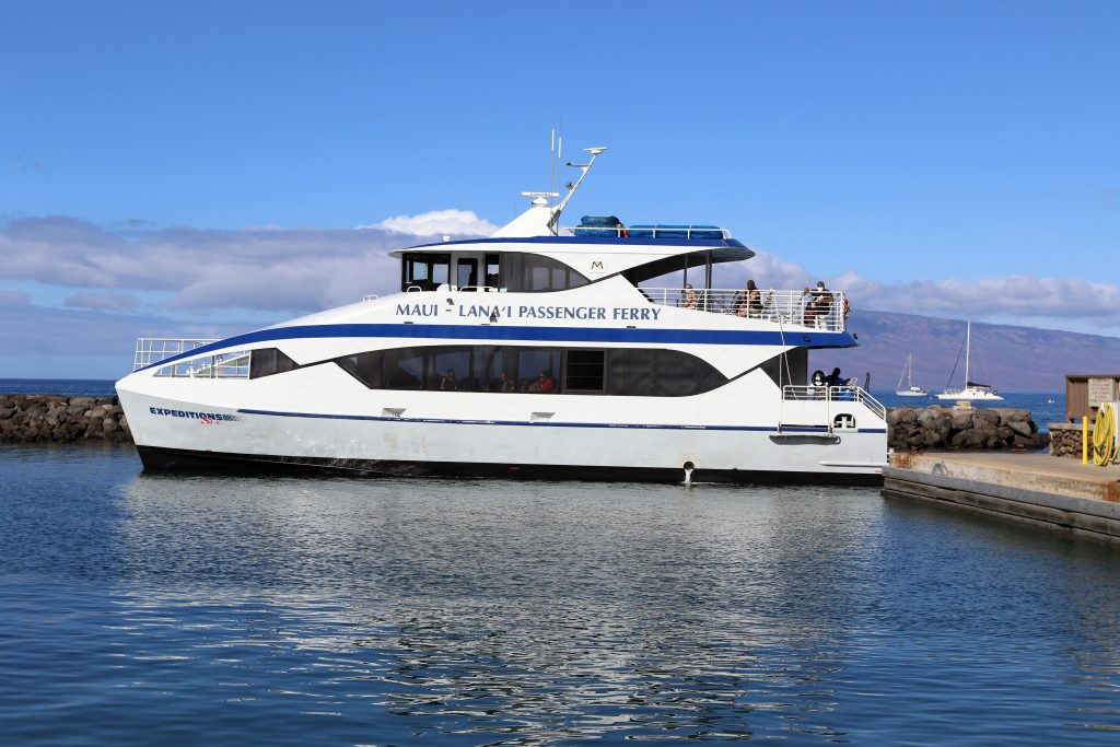Lahaina ferry transports passengers to and from Lanai. Expeditions to and from Lanai are normally seven days a week five round trips but because of the pandemic expeditions have been cut down to two round trips three days a week on Monday, Wednesday, and Friday.
