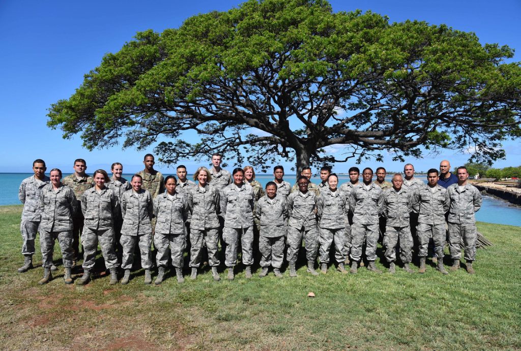 Logistics readiness Airmen from the West Virginia and Hawaii Air National Guard gather May 16, 2019, at Joint Base Pearl Harbor- Hickam, Hawaii. Members of the 167th Air Wing traveled to Hawaii from May 13 to 24 to train alongside guardsmen from the 154th Wing and activeduty Airmen from the 15th Wing. (U.S. Air National Guard photo by Staff Sgt. Timothy Sencindiver)
