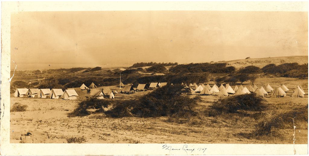 Maui Camp Scene. 10 years ago. A photograph of the 1927 Maui encampments. Paukukalo has seen a vast improvement in the 10 years since these Maui companies went into camp in 1927
